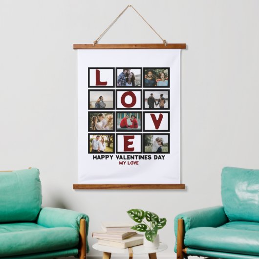 Custom Love Happy Valentines Day 8 Photo Collage Hangend Wandkleed (Woonkamer)
