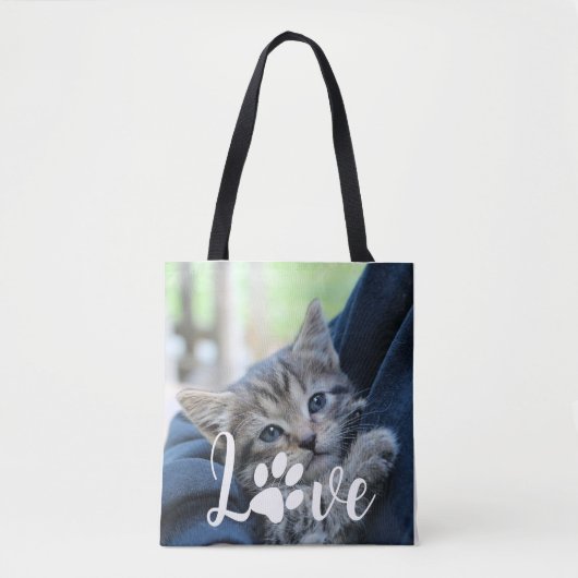 Custom Love Paw Cat Lover Pet Photo Tas (Voorkant)