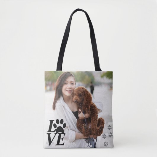 Custom LOVE Paw Print Canvas tas – Hondenliefhebbe (Voorkant)