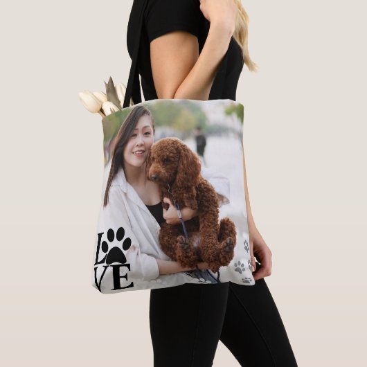 Custom LOVE Paw Print Canvas tas – Hondenliefhebbe (Dichtbij)