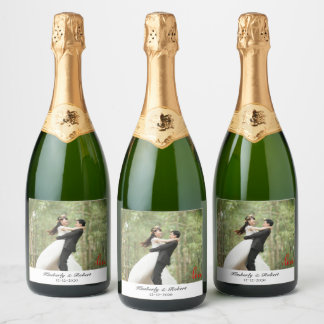 Custom Love Photo Wedding Sparkling Wijnetiket