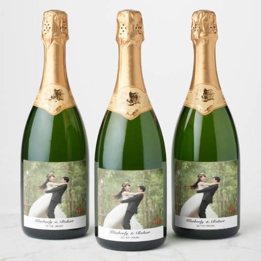 Custom Love Photo Wedding Sparkling Wijnetiket (Flessen)