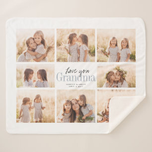 Custom Love You Grandma Grandchildren Photo Collag Sherpa Deken