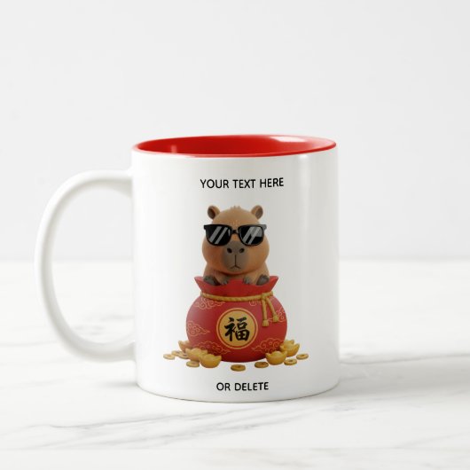 Custom Lunar Fortune Bag Capybara Red Two-Tone Mug (Gauche)