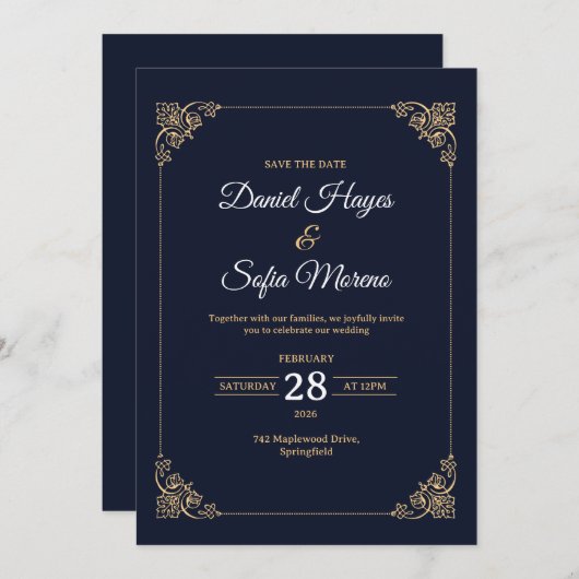 Custom Luxury Gold Wedding Invitation  (Devant / Derrière)