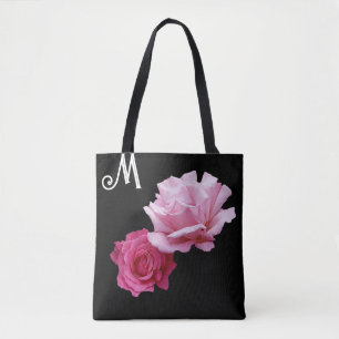 Custom M monogram roze roos moderne bloemen Draagtas