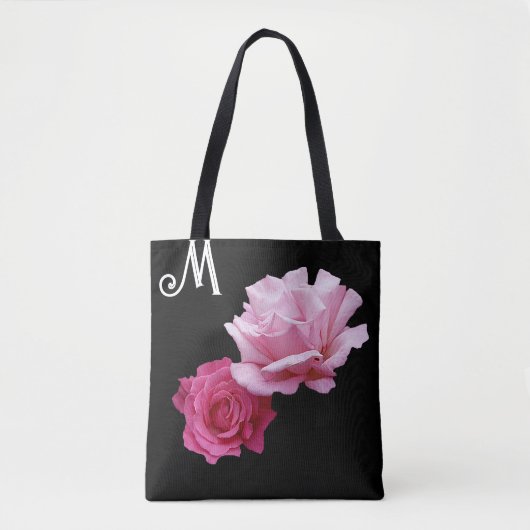Custom M monogram  roze roos moderne bloemen Draagtas (Voorkant)