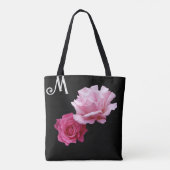 Custom M monogram  roze roos moderne bloemen Draagtas (Achterkant)