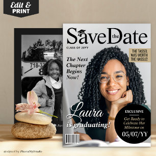 Custom Magazine Afstuderen Save the Date Invite Feestdagenkaart