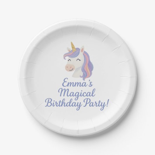 Custom Magical Fantasy Unicorn Birthday Plates Papieren Bordje (Voorkant)