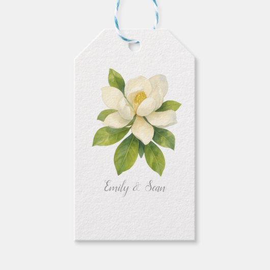 Custom Magnolia Flower Custom Wedding Monogram  Cadeaulabel (Voorkant)