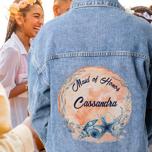 Custom Maid of Honor Waterverf Shell Starfish Denim Jacket