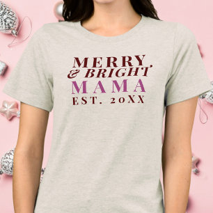 Custom Mama Est. Jaar Merry Bright Minimalist Cool Tri-Blend Shirt