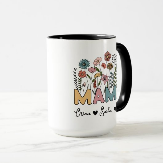 Custom Mama Mug Featuring Her Kids' Names Mok (Voorkant rechts)