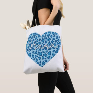 Custom Mama Word Art over Blue Leopard Pattern Draagtas
