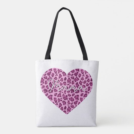 Custom Mama Word Art over roze leopard Pattern Draagtas (Achterkant)