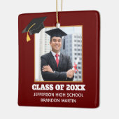 Custom Maroon Afstuderen Senior Foto 2025 Keramisch Ornament (Links)