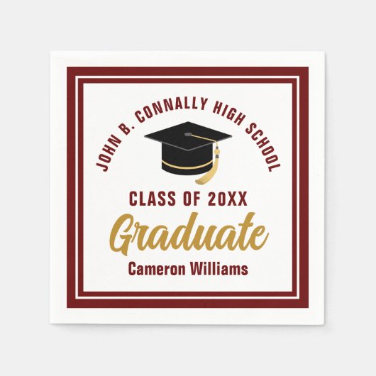 Custom Maroon Gold Afstuderen 2025 Afstudeerfeest Servet (Voorkant)
