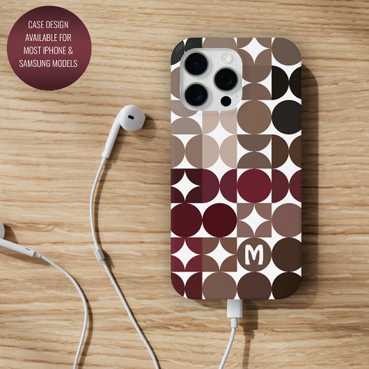 Custom Maroon Rood Beige Tan Bruin Retro Patroon iPhone Hoesje