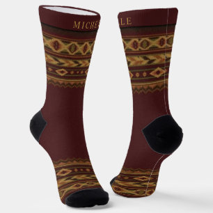 Custom Maroon rood goud geel aztec patroon Sokken