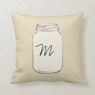 Custom Mason Jar Monogram Pillow - Tan Kussen