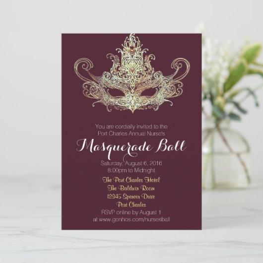 Custom Masquerade Ball-uitnodigingen - Wine-kleur Kaart (Staand voorkant)