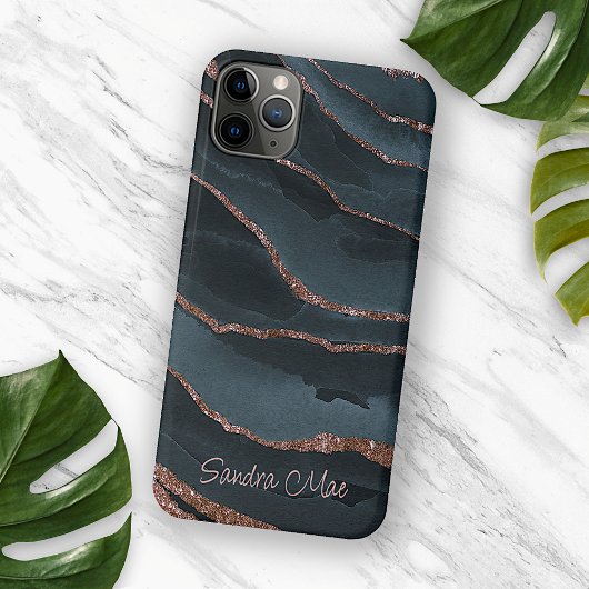 Custom Mauve Roos Goud Donkerblauw Marmeren Patroo Case-Mate iPhone Case