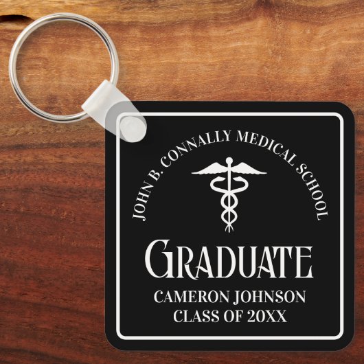 Custom Medical School Black Graduation Keepsake Sleutelhanger (Voorkant)