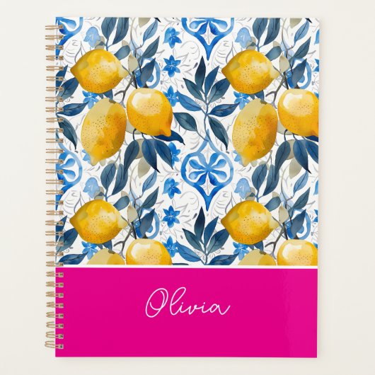 Custom Mediterranean Lemon Pattern Planner (Devant)