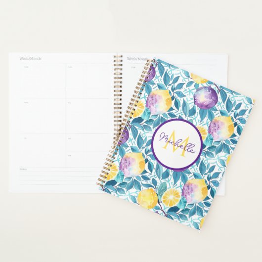 Custom Mediterranean Lemon Pattern Planner (Devant avec enveloppe)