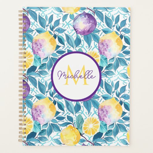 Custom Mediterranean Lemon Pattern Planner (Devant)