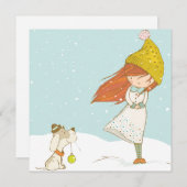 Custom Meisje en Haar Hond Schattige Kerstmis Feestdagenkaart (Voorkant / Achterkant)