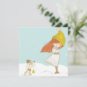 Custom Meisje en Haar Hond Schattige Kerstmis Feestdagenkaart (Staand voorkant)
