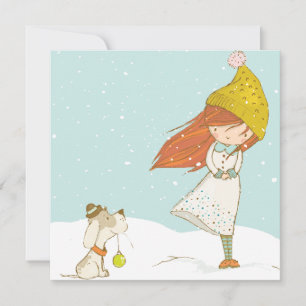 Custom Meisje en Haar Hond Schattige Kerstmis Feestdagenkaart