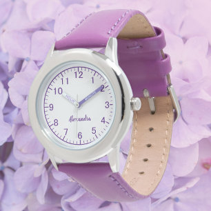 Custom Meisje Naam Roestvrij Staal Paarse Strap Ki Horloge