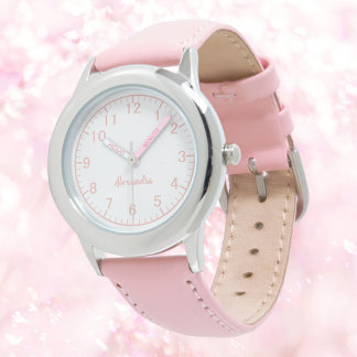 Custom Meisje Naam Roestvrij Staal Roze Strap Kind Horloge