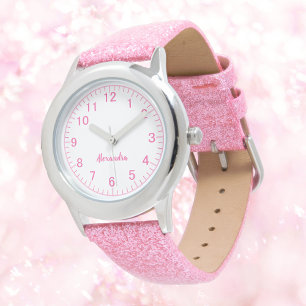 Custom Meisje Naam Roze Glitter Strap Kind Horloge