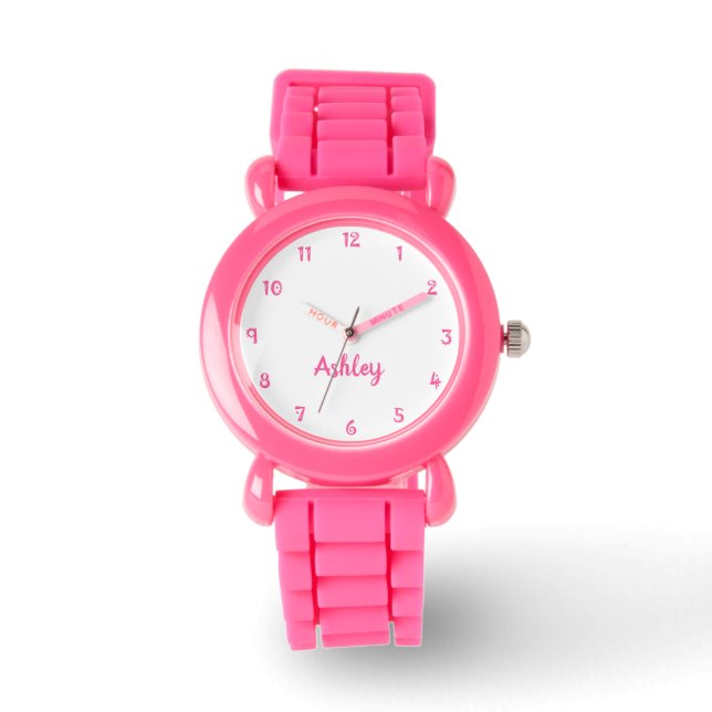 Custom Meisjes Naam Roze Strap kinder Horloge (Voorkant)
