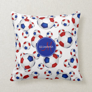 Custom Meisjes Voetbal Rood Wit en Blauw Kussen