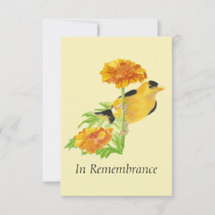 Custom Memorial Service Goldfinch & Marigold Kaart