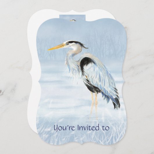 Custom Memorial Service Invite Blue Heron Bird Kaart (Voorkant / Achterkant)