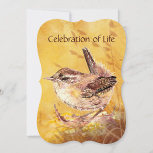 Custom Memorial Service Invite Wren Bird Art Kaart