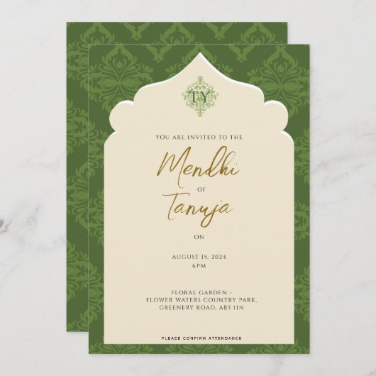 Custom Mendhi Invitation | Henna Night Kaart (Voorkant / Achterkant)