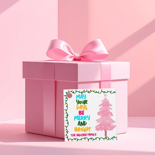 Custom Merry Bright Pink Christmas Party Bedankjes Labels
