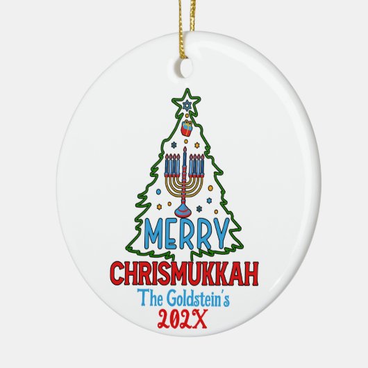 Custom Merry Chrismukkah Happy Chanoeka Keramisch Ornament (Links)
