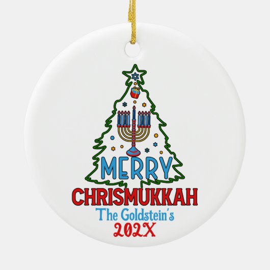 Custom Merry Chrismukkah Happy Chanoeka Keramisch Ornament (Achterkant)