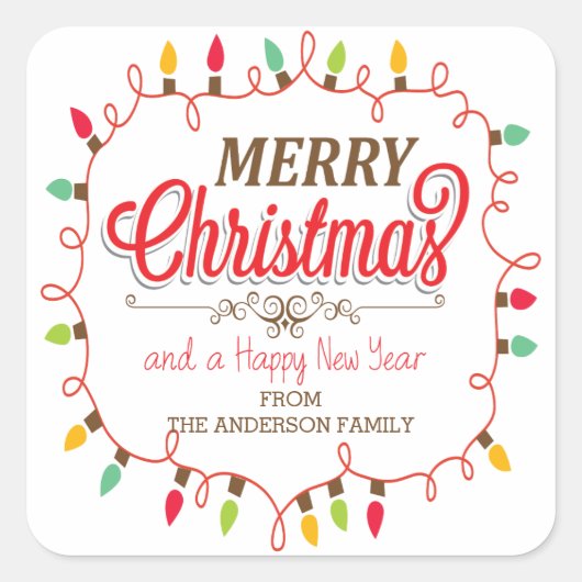 Custom Merry Christmas Bright Lights Sticker (Voorkant)