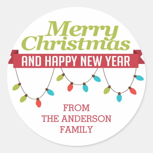 Custom Merry Christmas Bright Lights Sticker (Voorkant)