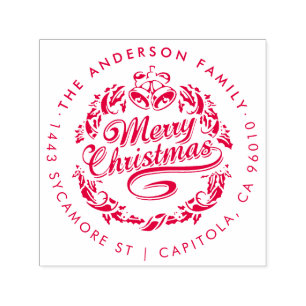 Custom Merry Christmas Familienaam Retouradres Zelfinktende Stempel