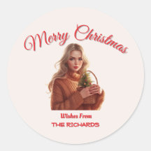 Custom Merry Christmas Girl Sticker • Personalized